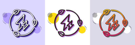 Green electricity line icon. Halftone dotted pattern. Gradient icon with grain shadow. Leaf energy power sign. Lightning bolt symbol. Line green electricity icon. Various designs. Vectorのイラスト素材