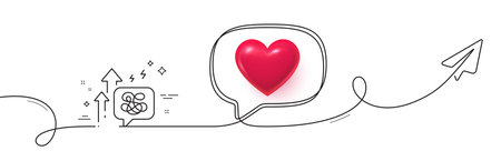 Stress grows line icon. Continuous line with share plane. Anxiety depression chat sign. Mental health symbol. 3d heart in speech bubble. Stress grows single line ribbon. Loop curve pattern. Vectorのイラスト素材