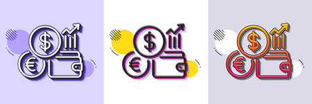 Currency rates line icon. Halftone dotted pattern. Gradient icon with grain shadow. Money exchange sign. Trade wallet symbol. Line currency rate icon. Various designs. Vectorのイラスト素材