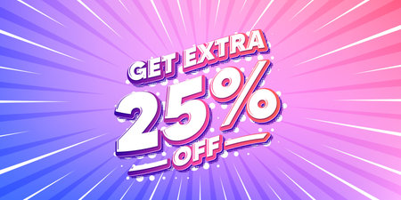 Extra discount sun rays gradient banner. Light burst background. Get Extra 25 percent off Sale....