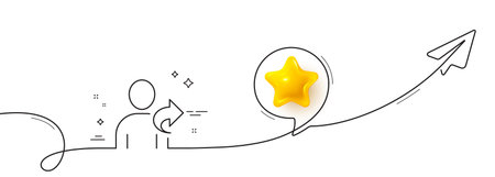 Refer a friend line icon. Continuous line with share plane. Share sign. 3d star in speech bubble....