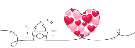 Ice cream cup line icon. Continuous line big heart. Vanilla sundae sign. Frozen yogurt dessert...