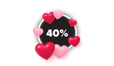 Discount frame love banner. Circle photo frame. 40 percent off sale tag. Discount offer price sign....