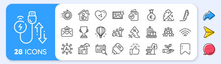 Helping hand, Charging adapter and Signature line icons. Interest rate, AI generate, Inflation...