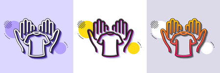 Hold t-shirt line icon. Halftone dotted pattern. Gradient icon with grain shadow. Laundry shirt...