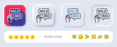 Bid offer line icon. Neumorphic, Flat shadow, 3d buttons. Auction sign. Raise the price up symbol....