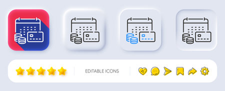 Money calendar line icon. Neumorphic, Flat shadow, 3d buttons. Credit card sign. Annual report...