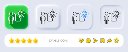 Business idea line icon. Neumorphic, Flat shadow, 3d buttons. Person with lightbulb sign. Work...