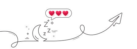 Moon line icon. Continuous line with share plane. Sleep zzz sign. Night lunar symbol. Hearts rate...