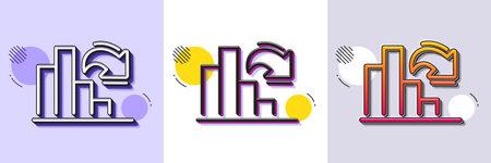 Decreasing graph line icon. Halftone dotted pattern. Gradient icon with grain shadow. Column chart...