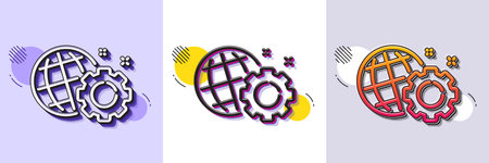 Seo gear line icon. Halftone dotted pattern. Gradient icon with grain shadow. Internet settings...