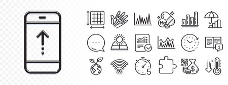 Puzzle, Qr code and Timer line icons for web app. Glare of light effect. Message icon. Pack of Low...
