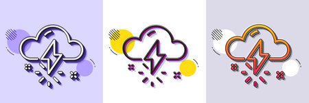 Thunderstorm weather line icon. Halftone dotted pattern. Gradient icon with grain shadow....