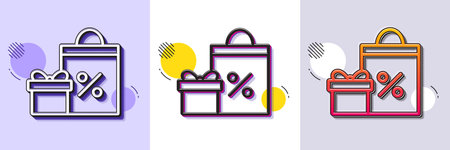 Gift box with Shopping bag line icon. Halftone dotted pattern. Gradient icon with grain shadow. Present or Sale sign. Birthday Shopping with Discounts symbol. Package in Gift Wrap. Vectorのイラスト素材