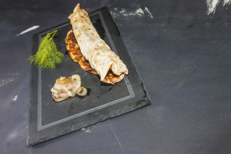 Lahmacun  pide  board isolated on a  backgroundの写真素材