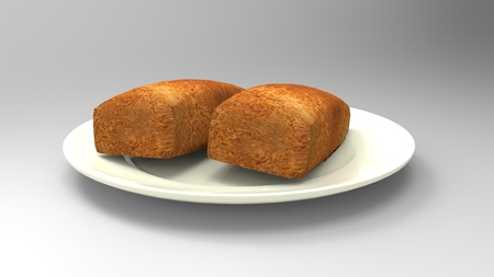 3D plate on bread render isolateの写真素材