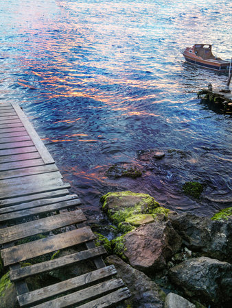 Seaside and mossy rock background unit isolateの写真素材