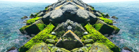 Seaside and mossy rock background unit isolate