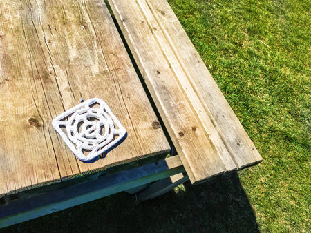 bench and ceramic cup baseの写真素材