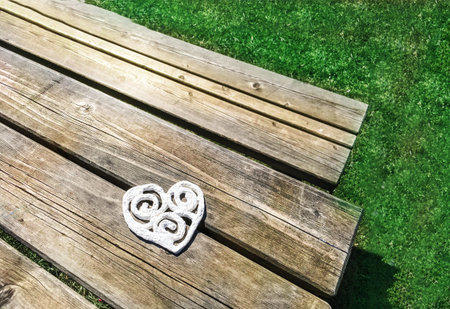 bench and ceramic cup baseの写真素材