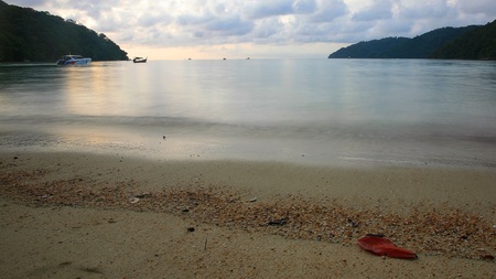 Long exposure of tropical beach before sunset at Koh surin National park, Thailand の写真素材