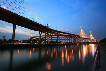 King Bhumibol, industrial ring road, bridge at twilight in Bangkok, Thailand の写真素材