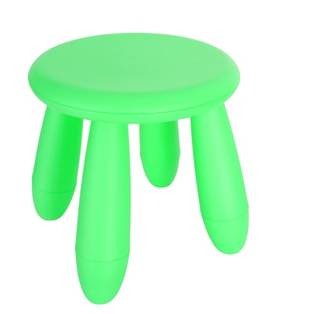 Small green plastic chair isolated on whiteの写真素材