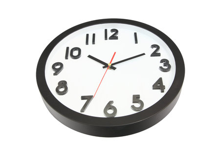 Black wall clock isolated on white blackground