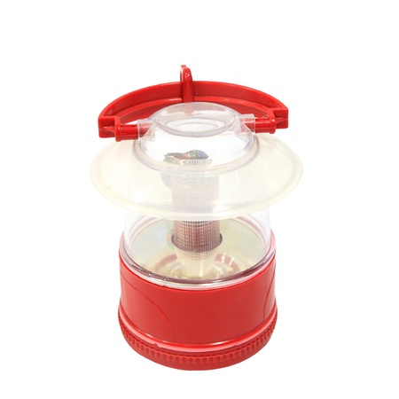Red oil lamp with holder isolated on white backgroudの写真素材