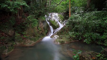 Natural landscape of Erawan Waterfall in Kanchanaburi province, Thailand の写真素材