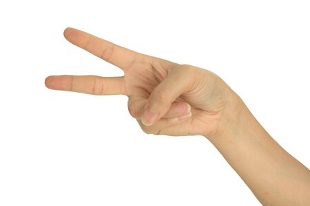 2 fingers, victory and peace hand sign の写真素材