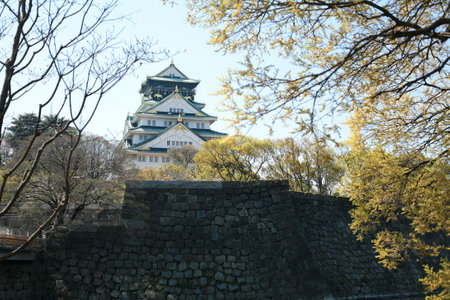 Osaka Castle with cherry blossom frame in Osaka, Japanのeditorial素材