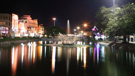 KORAT-SEP 08 Scene of fountain at recreation park near Suranaree monument on September 08, 2012 in Nakhon Ratchasima, aka Korat, Thailand  Here is the central of event, and business in Korat downtown のeditorial素材