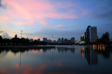 Benjakitti garden at dusk in Bangkok, Thailand の写真素材