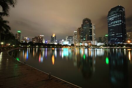 Skyline reflection of Modern buildings in Bangkok downtown, Thailandの写真素材