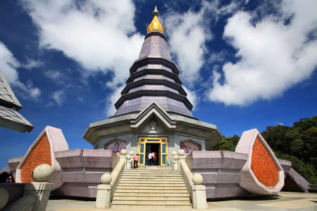 Doi Inthanon pagoda against blue skyの写真素材