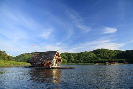 Bamboo raft on the river floating on the river at Huai Krathing in Loei, Thailandの写真素材