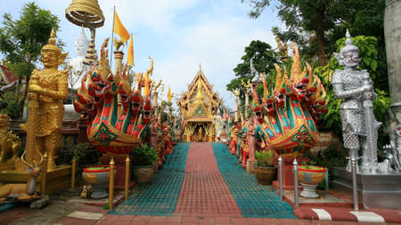 Main entrance having beautiful art decorations at Wat Tai-Phra-Chao-Yai-Ong-Tue in Ubonratchathani Province, Thailand の写真素材