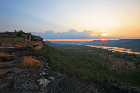 Sunrise scenic at the peak view of Pha Taem national park in Ubon Ratchathani province, Thailandの写真素材