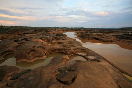Sam Pan Bok, beautiful grand canyon, at dusk in Ubonratchathani province in Thailand の写真素材