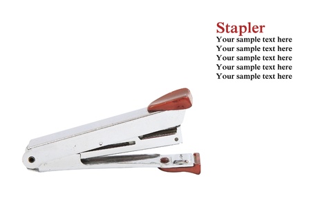 Metal stapler isolated on white background with sample textの写真素材