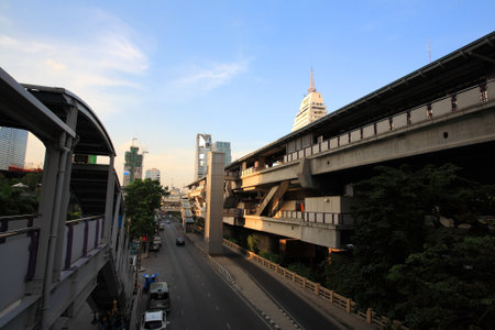 BANGKOK-DEC 20  BTS Skytrain at Chong Nonsi Station in Sathorn district on December 20, 2012 in Bangkok, Thailand  Each skytrain of BTS, Bangkok Mass Transit System, can carry over 1,000 passengers  のeditorial素材