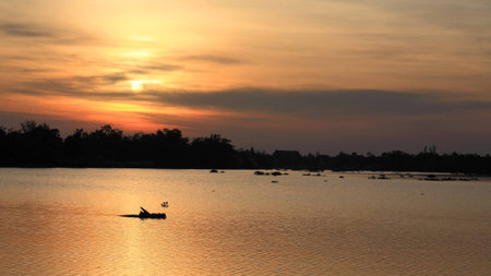 Sunset scenic at the Bang Pakong river in Chachoengsao, Thailandの写真素材