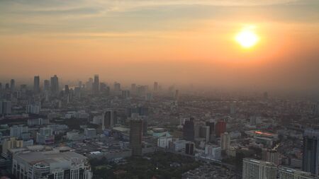 Aerial view of Bangkok Skyline cityscape during sunset in Thailandの写真素材