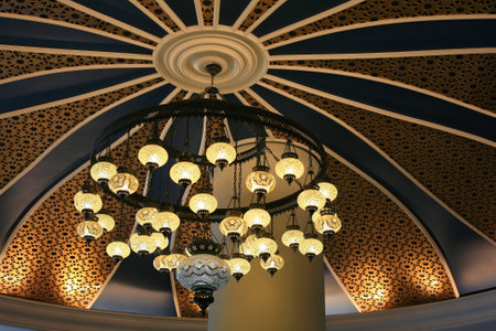 Luxury chandelier on colorful ceiling のeditorial素材