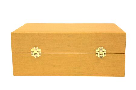Golden chest or box with lock isolated on white backgroundの写真素材