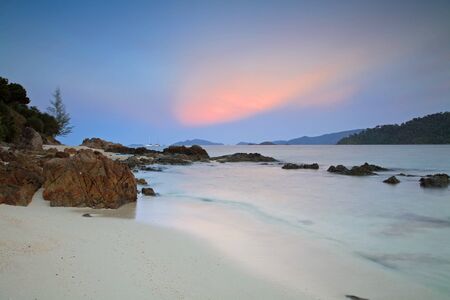 Beautiful seascape at twilight in the morning on Koh Lipe in Satun, Thailandの写真素材