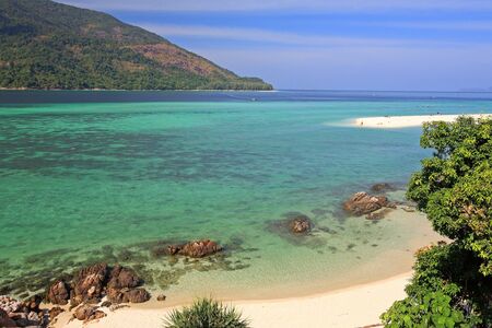 Aerial view of the beach in tropical island with coral reef at Koh Lipe in Satun, Thailandの写真素材