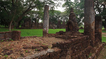 Ancient temple at Srisatchanalai historical park in Sukhothai, Thailand の写真素材