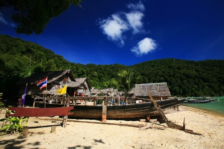 Morgan, sea Gypsies, village against blue sky at Surin islands in in Phang-Nga, Thailand の写真素材